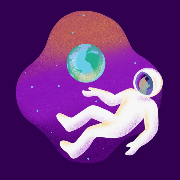 Modern Illustration with spaceman and Earth planet — Stock Photo, Image