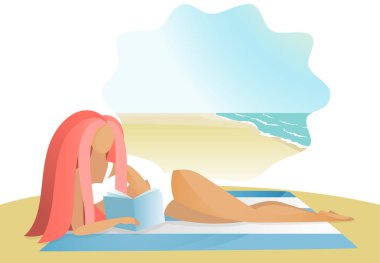 Kız deniz sahilde kitap okuma