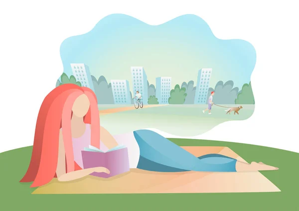 Kniha čtení dívka v městském parku — Stockový vektor