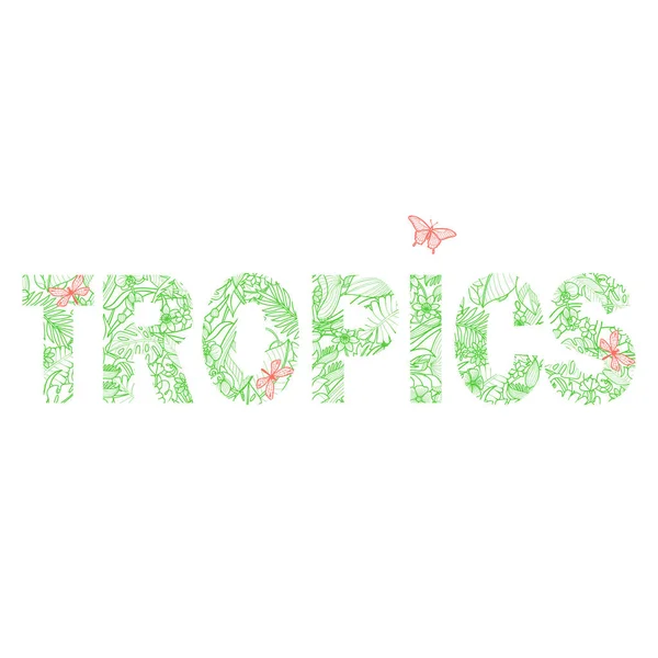 Tropen T-Shirt Print mit exotischen Blumen und Pflanzen. — Stockvektor