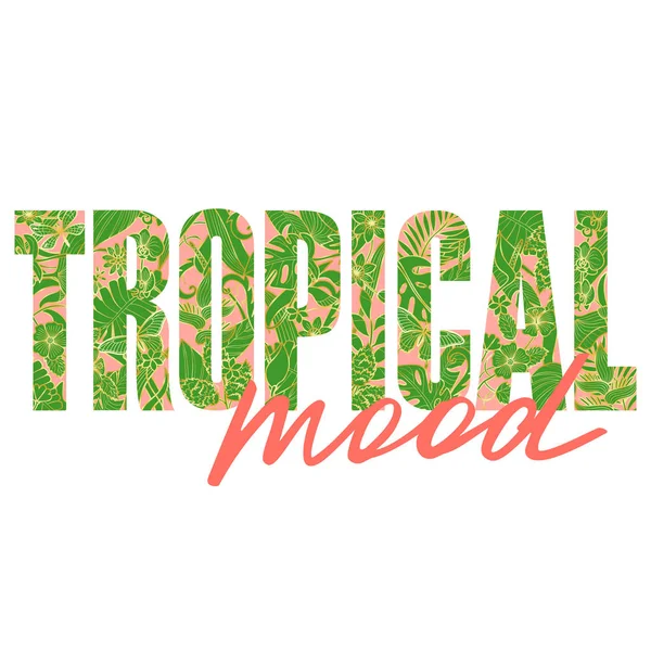 Tropische Stimmung T-Shirt-Print mit exotischen Pflanzen. — Stockvektor