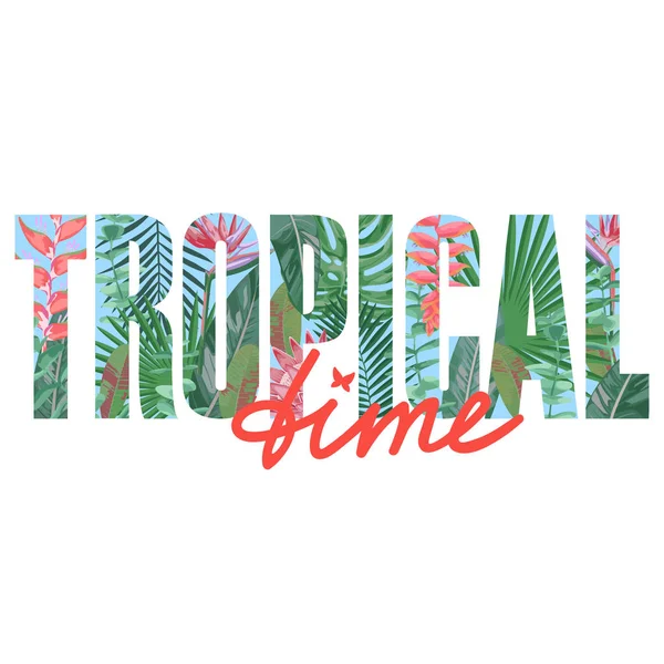 T-shirt Tropical Time stampa con piante esotiche . — Vettoriale Stock