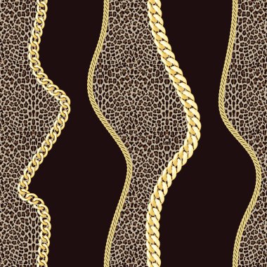 Dikişsiz desen leopar zemin üzerine altın zincirleri.