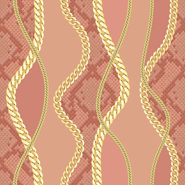 Chaînes dorées Modèle sans couture sur fond de serpent . — Image vectorielle