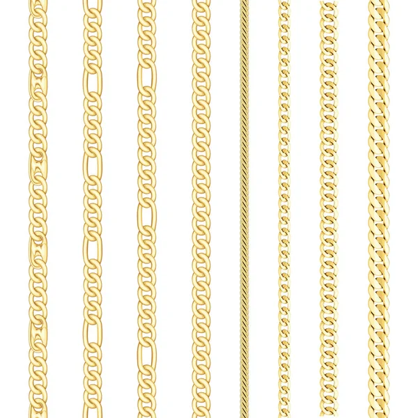 Ensemble de chaînes dorées, motif sans couture sur fond blanc . — Image vectorielle