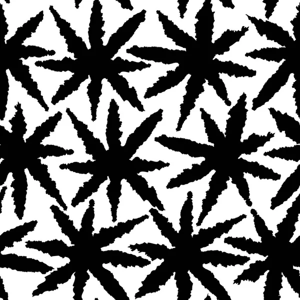 잎, 별과 추상 흑백 원활한 패턴 — 스톡 벡터