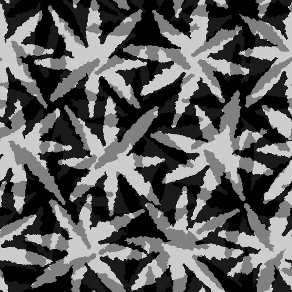 Patrón sin costura en blanco y negro abstracto con hojas, estrellas — Archivo Imágenes Vectoriales