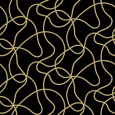 Altın Kaotik Halatlar ve Deniz Nesneleri Dikişsiz Desen.