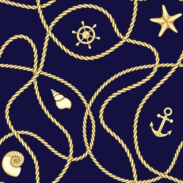 Altın Halatlar ve Deniz Nesneleri Dikişsiz Desen.