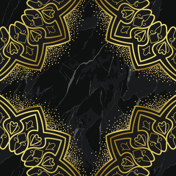 Арабский золотой бесшовный рисунок на мраморном фоне
