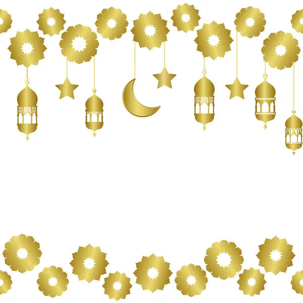 Арабский золотой бесшовный узор с полумесяцем и звездами — стоковый вектор