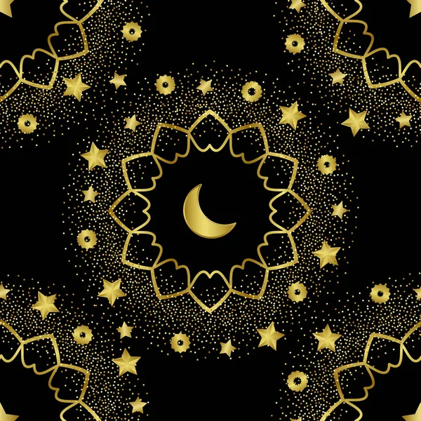 Arabiskt gyllene sömlöst mönster på svart bakgrund — Stock vektor