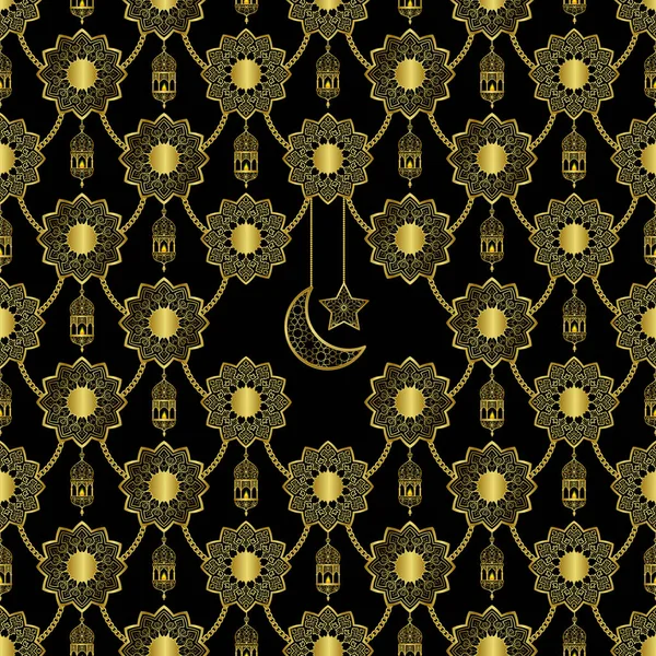 Arabisch goldene Luxus nahtlose Muster auf schwarzem Hintergrund — Stockvektor