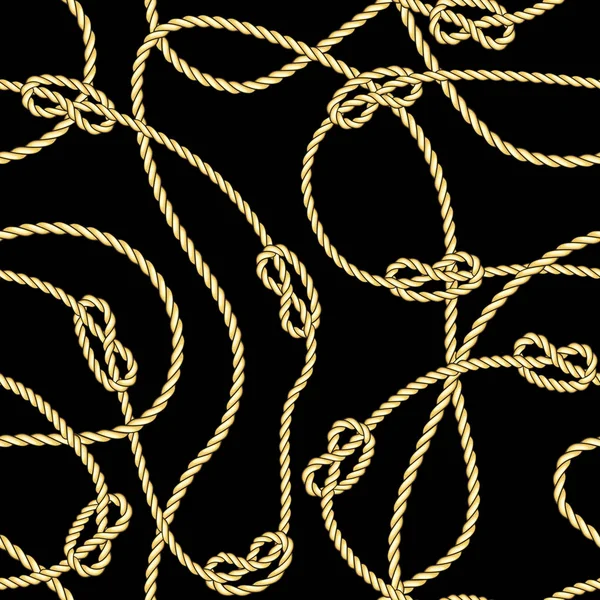 Golden Chaotic Ropes with Sea Knot Seamless Pattern. — Stock Vector