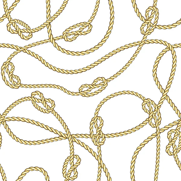 Goldene chaotische Seile mit nahtlosem Seeknoten-Muster. — Stockvektor