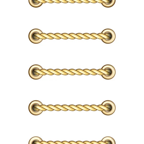 Goldene Horizont geschnallte Seile mit Metall-Ösen nahtloses Muster. — Stockvektor