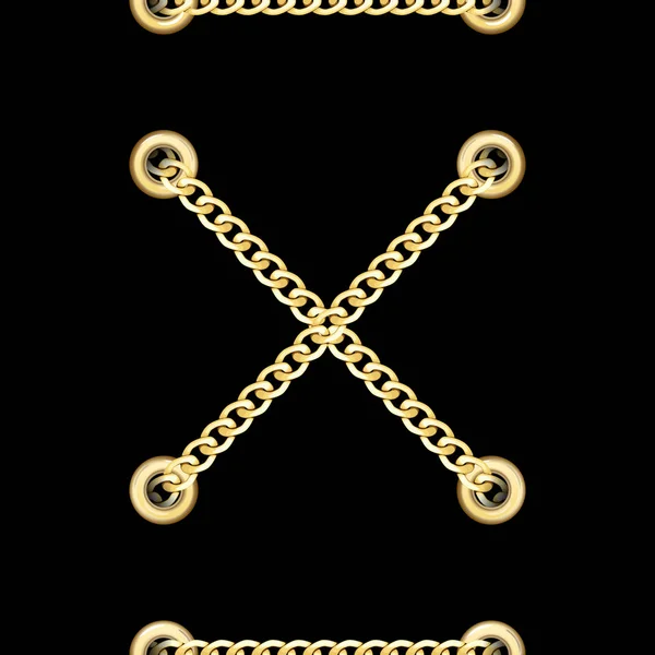 Golden Cross láncok fém fűzőlyukak varrat nélküli minta. — Stock Vector