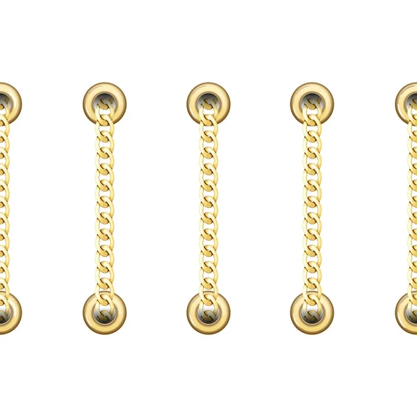 Goldene vertikal geschnallte Ketten mit Metall-Ösen, nahtloses Muster. — Stockvektor