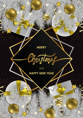 Geometrik Çerçeveli Noel ve Yeni Yıl Kartı