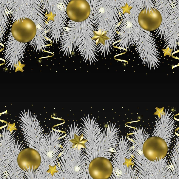 Noël et Nouvel An frontière sans couture avec paillettes et sapin — Image vectorielle