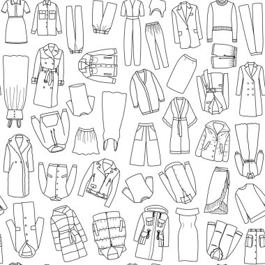 Doodle Vektör Kadın Giyim Seti Dikişsiz Desen