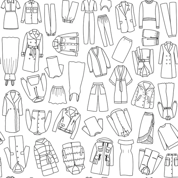 Naadloze patroon van doodle vector womens kleding set — Stockvector