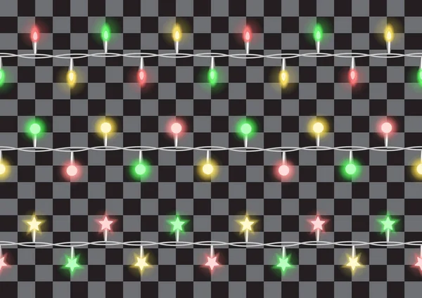 Holiday lights garlands vector horizon seamless pattern