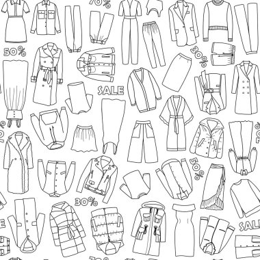 Doodle Vector Kadın Giyim Seti Satış Dikişsiz Desen