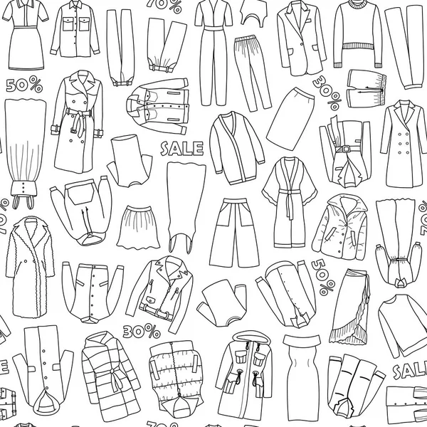 Verkoop naadloze patroon van doodle vector womens kleding set — Stockvector