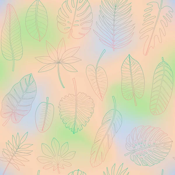 Hojas de plantas tropicales esquema colorido patrón sin costuras — Vector de stock