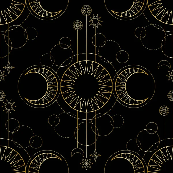 Seamless pattern from triple moon magic and astronomy tattoo symbol — Stock Vector