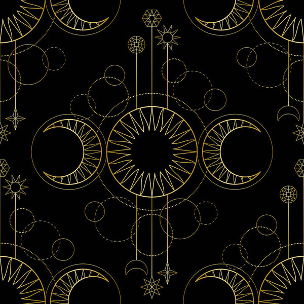 Бесшовный рисунок из тройной лунной магии и символа татуировки астрономии

