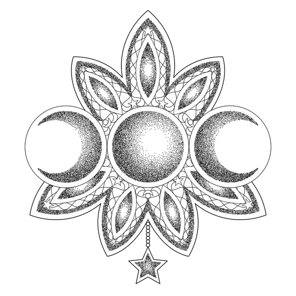 Triple luna magia y astronomía vecor tatuaje símbolo — Vector de stock