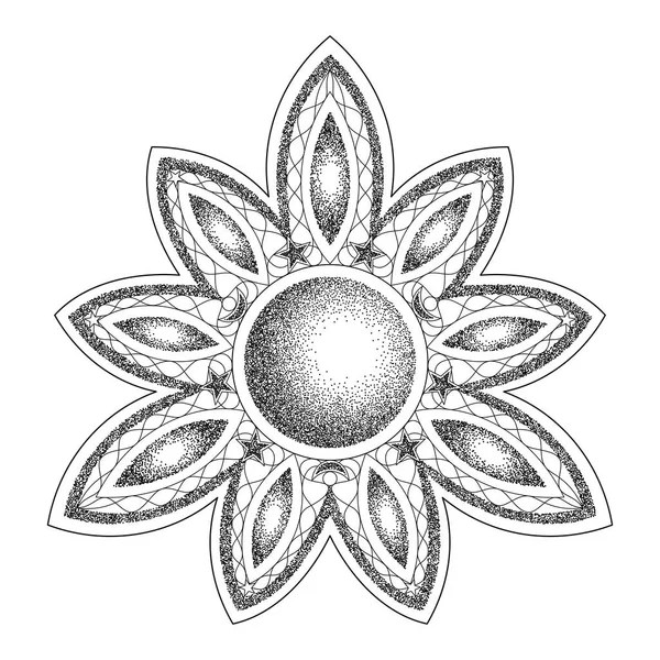 曼达拉与月亮的vecor多工纹身符号 — 图库矢量图片