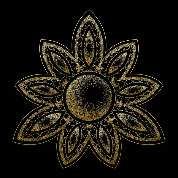 Mandala com lua vecor dorwork símbolo dourado — Vetor de Stock