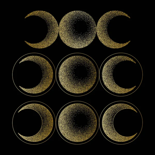 Triple luna magia y astronomía vecor símbolo de oro conjunto — Vector de stock