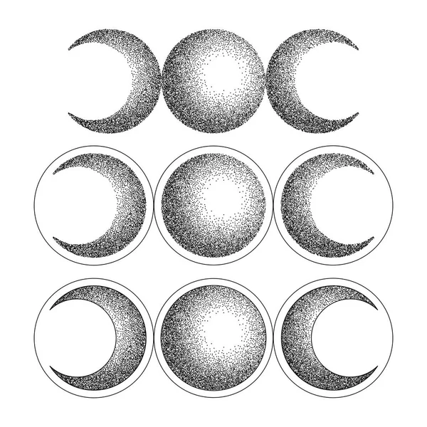 Dreifache Mond Magie und Astronomie Vecor Tattoo-Symbol-Set — Stockvektor