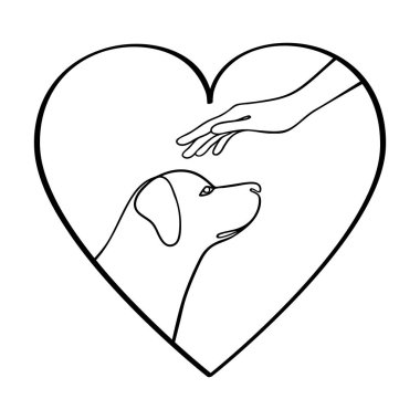 Köpek, el ve kalp ile anahat simgesi