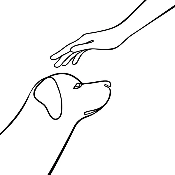 Umrissvektorkomposition mit Hund und Hand — Stockvektor