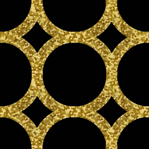 Paillettes d'or Modèle sans couture de luxe avec des cercles. Fond de vacances — Image vectorielle