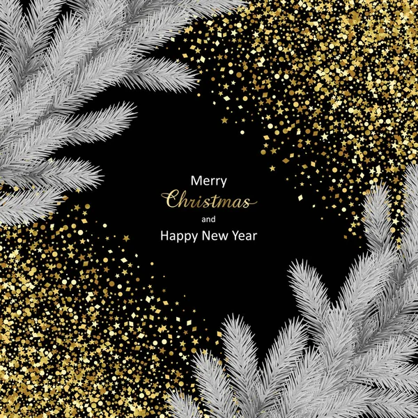 Tarjeta de Navidad y Año Nuevo con Letras de Oro y Brillo — Vector de stock