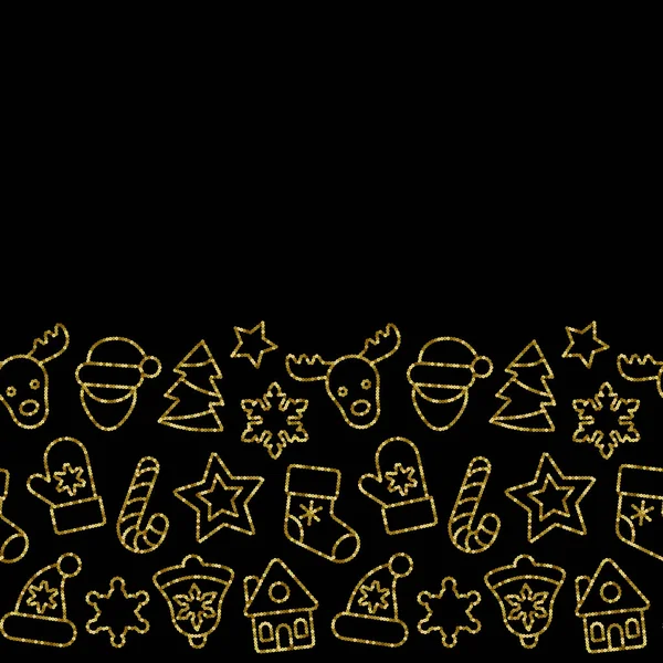 Jouets de Noël Bordure sans couture de Gold Outline Sequins — Image vectorielle