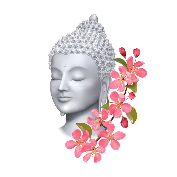 Buda cara con flores de cerezo rosa print — Archivo Imágenes Vectoriales