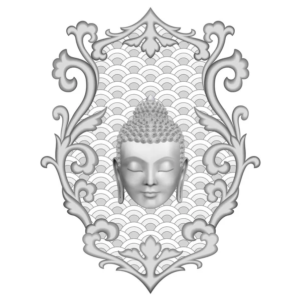 Buddha-Kopf auf T-Shirt-Print mit abstrakten Blumenmustern — Stockvektor