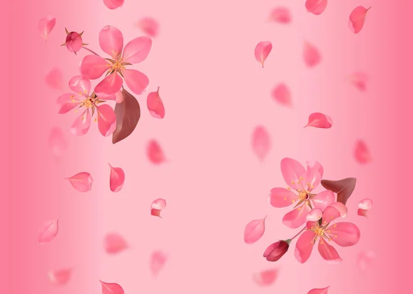 Patrón sin costuras con cerezo rosa en flor y pétalos que caen para la ropa de cama — Vector de stock