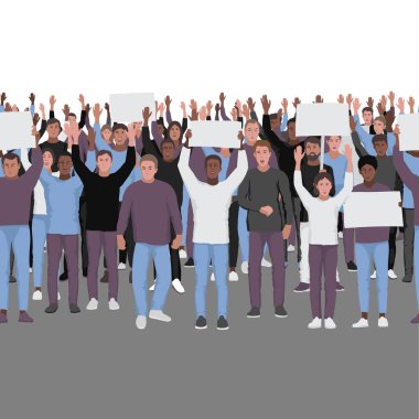 Protesting people with hands up seamless border. Public protest repeat background. Template with text place for web banners, posters clipart