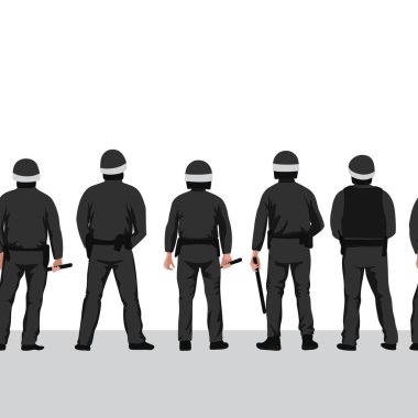Polis hattı kusursuz sınırda. Bir grup polis arkasını dönüp duruyor.