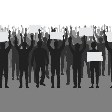 Elleri tertemiz sınırda protesto yapan insanların siluetleri..