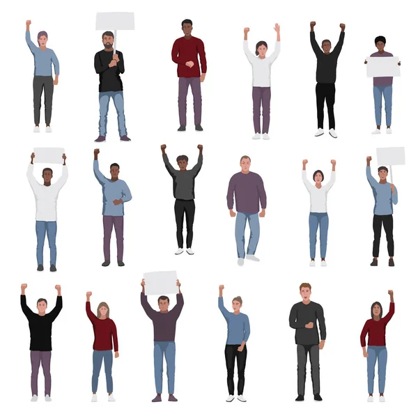 Protesting People Fists Raised Vector Set — Stock Vector