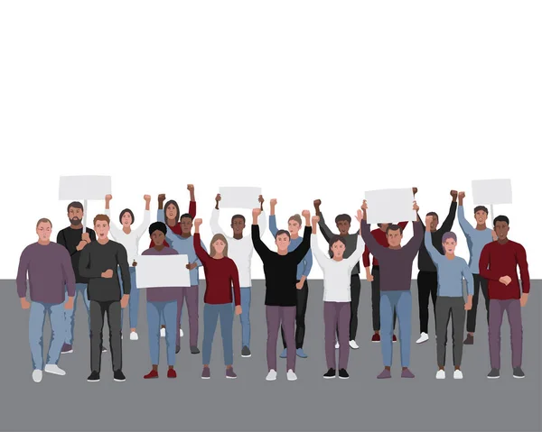 Протистояння Людей Піднятими Кулаками Публічна Ілюстрація Протесту Шаблон Текстом Банерів — стоковий вектор